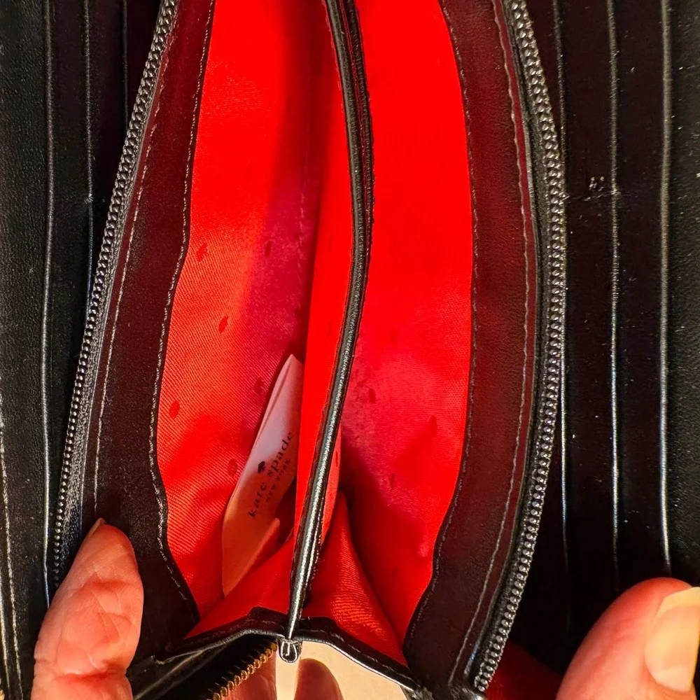 Kate Spade Lacey Belleville Plaid Red‎ Black Plaid Zip Around Wallet Clutch